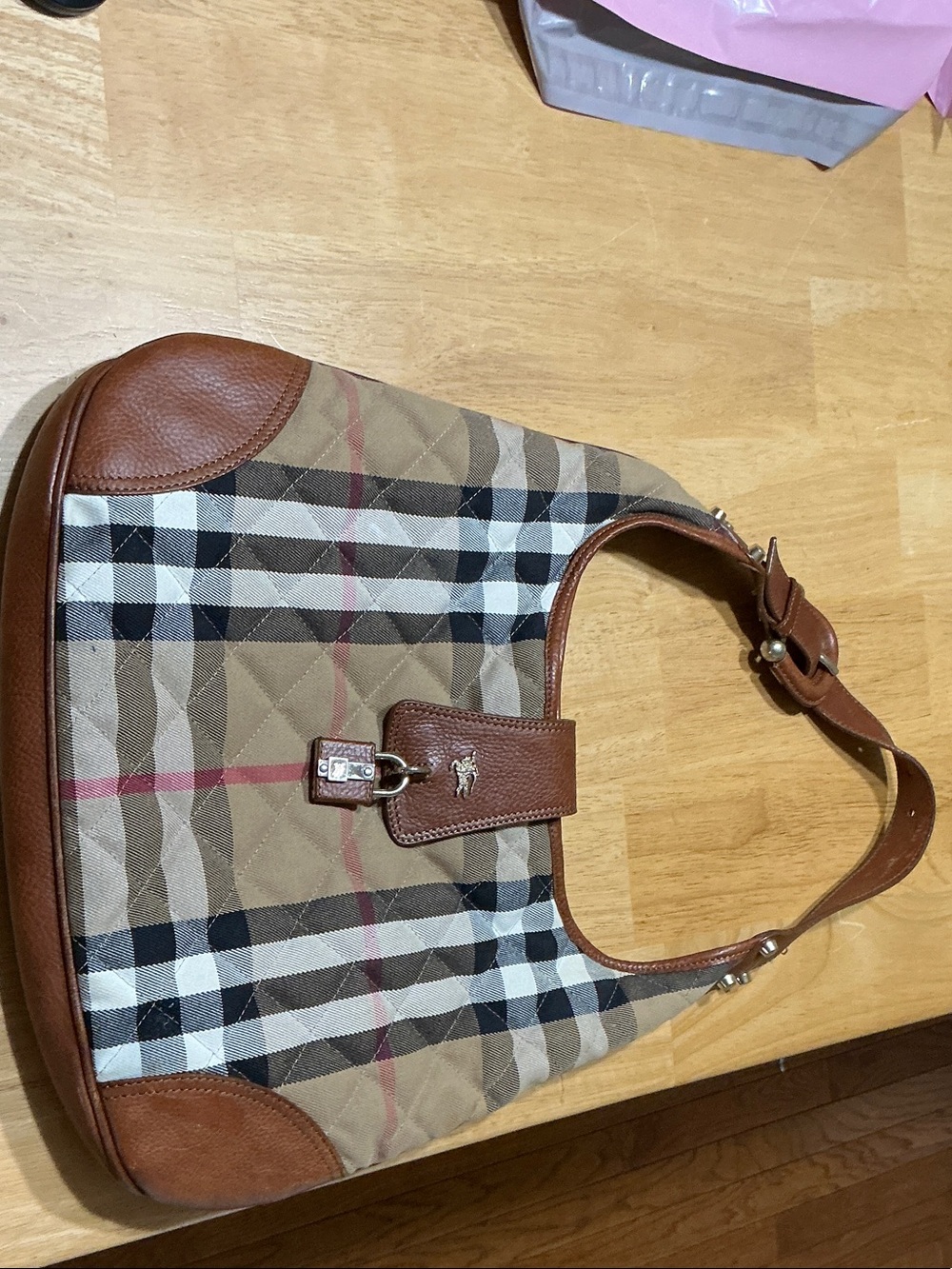Plaid Quilted Shoulder Bag in Tan and Brown - Heritage Style